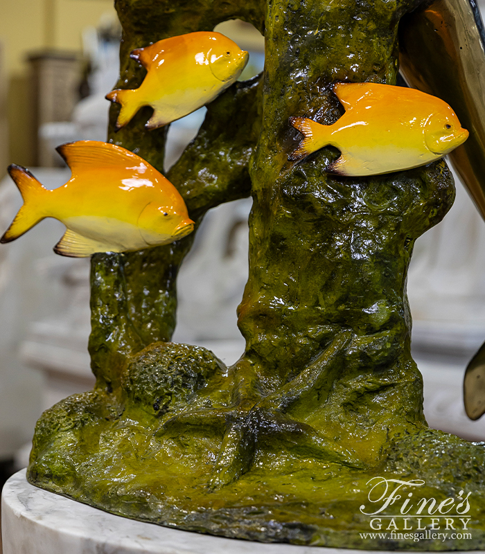 Bronze Fountains  - Bronze Mermaid, Dolphin And Tropical Fish Fountain - BF-714